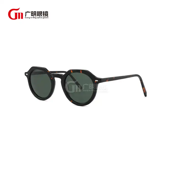 What are some popular lens color options for hexagonal-round sunglasses?